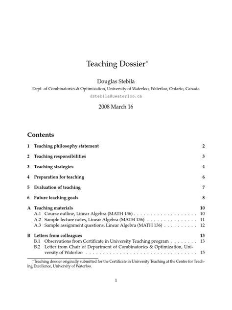 dossier sample|teaching dossier examples.